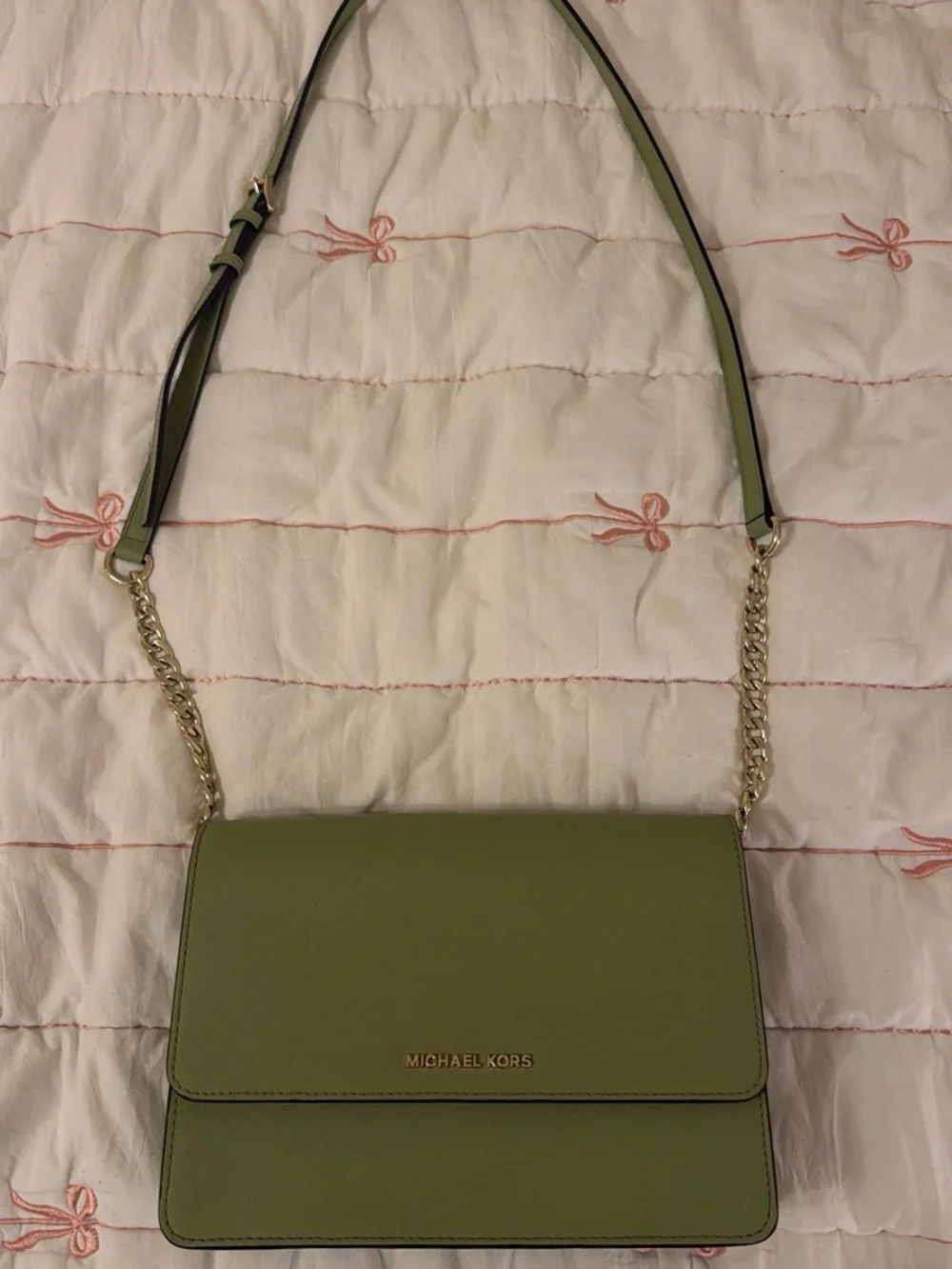 Michael Kors Olive Green Crossbody with Gold Chain